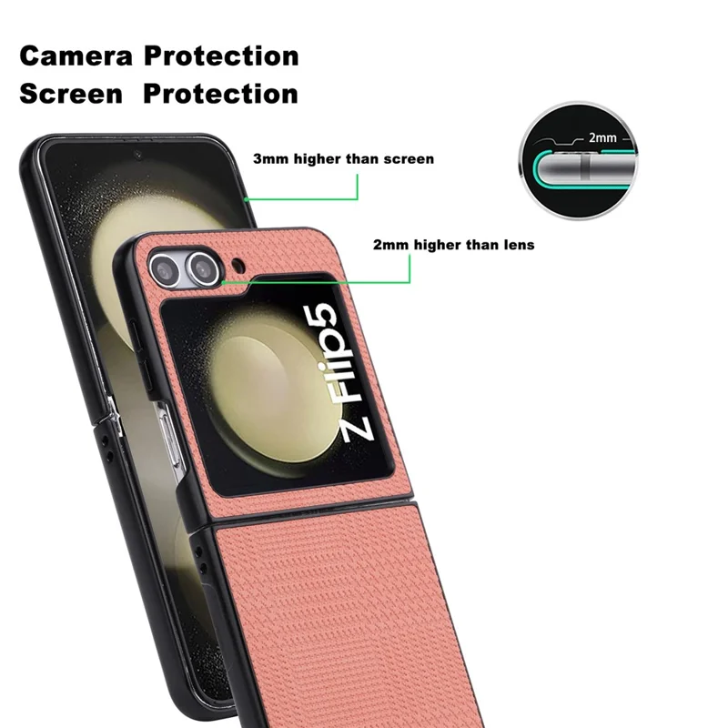 VILI TH Series For Samsung Galaxy Z Flip5 5G Cellphone Protective Case PU Leather Coated PC+TPU Phone Cover - Pink