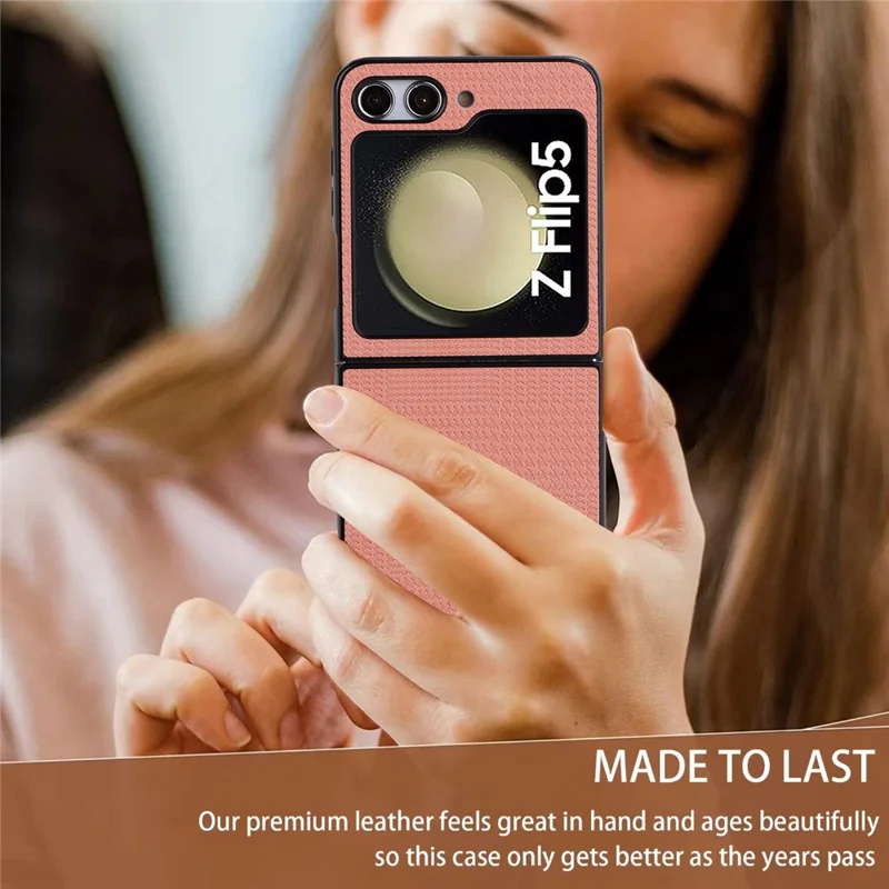 VILI TH Series For Samsung Galaxy Z Flip5 5G Cellphone Protective Case PU Leather Coated PC+TPU Phone Cover - Pink