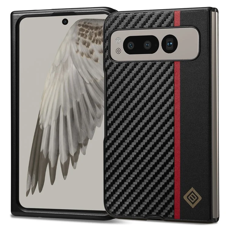 LC.IMEEKE For Google Pixel Fold Anti-scratch Carbon Fiber Texture Phone Case PU Leather+TPU+EVA Back Cover
