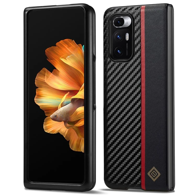 LC.IMEEKE Carbon Fiber Texture Cover for Xiaomi Mi Mix Fold , PU Leather+TPU+EVA Phone Back Protector Case