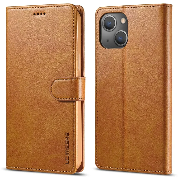 LC.IMEEKE Per iPhone 15 Drop Resistant Wallet Case PU Leather Calf Texture Stand Flip Cover - Giallo