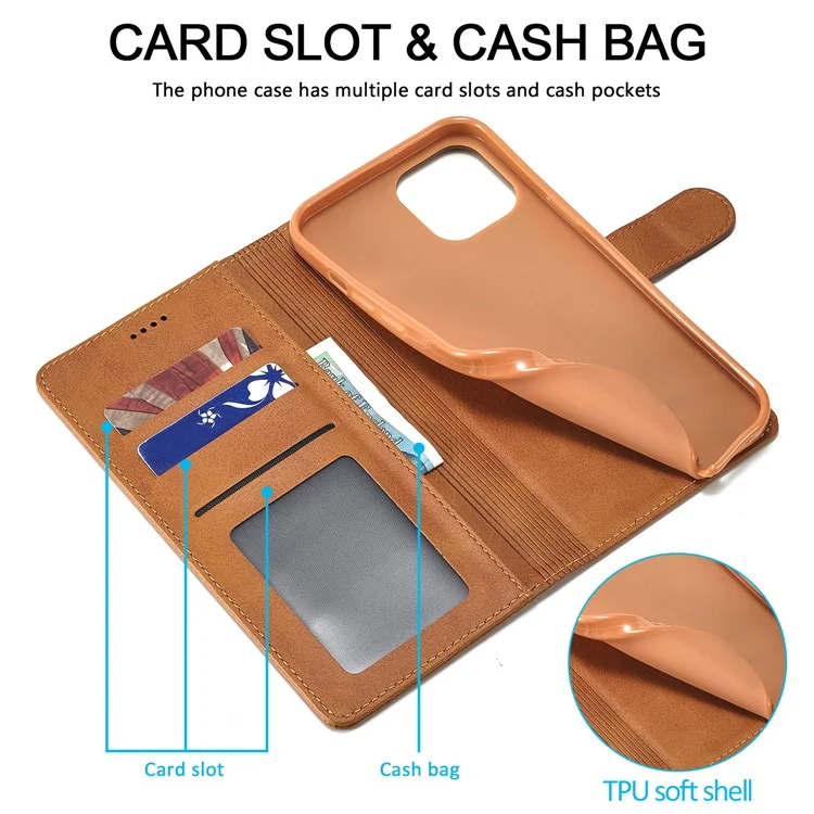 LC.IMEEKE Per iPhone 15 Drop Resistant Wallet Case PU Leather Calf Texture Stand Flip Cover - Giallo