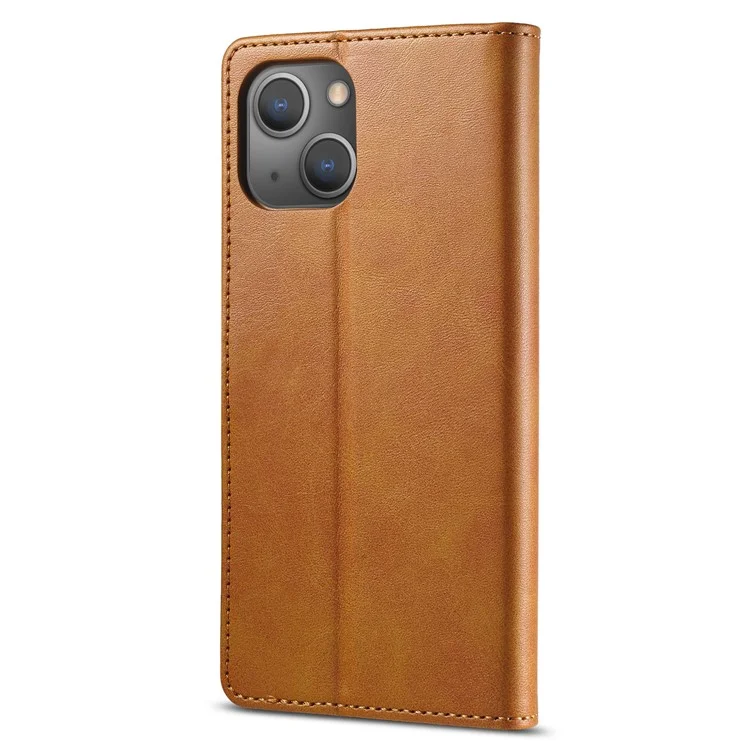LC.IMEEKE Per iPhone 15 Drop Resistant Wallet Case PU Leather Calf Texture Stand Flip Cover - Giallo