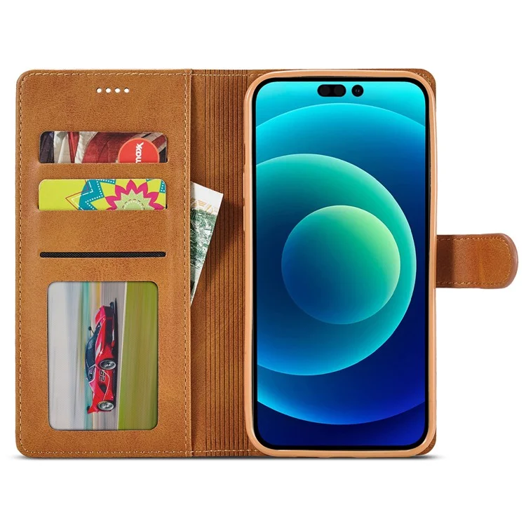 LC.IMEEKE Per iPhone 15 Drop Resistant Wallet Case PU Leather Calf Texture Stand Flip Cover - Giallo