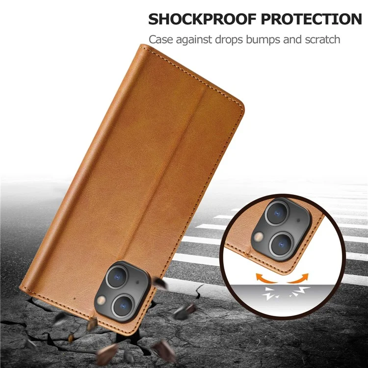 LC.IMEEKE Per iPhone 15 Drop Resistant Wallet Case PU Leather Calf Texture Stand Flip Cover - Giallo