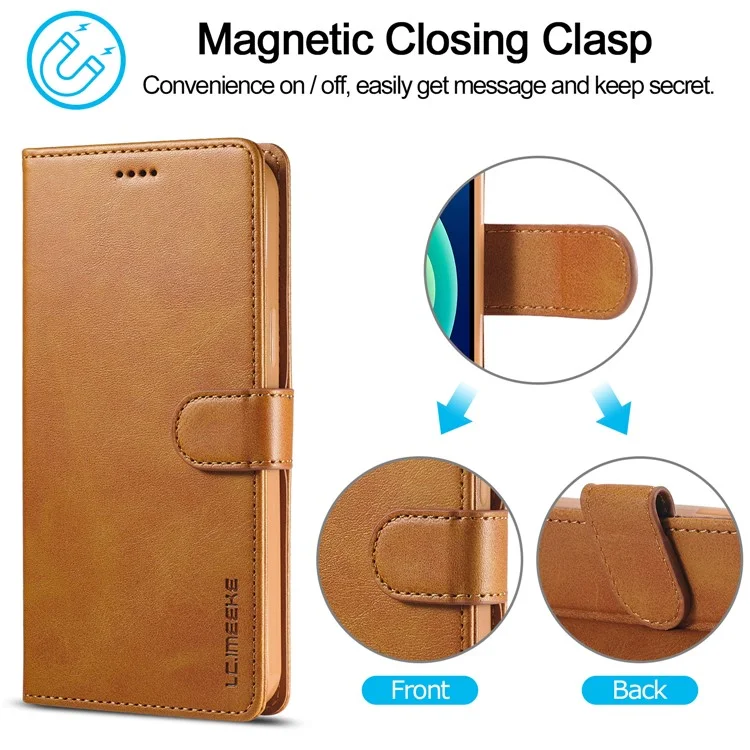 LC.IMEEKE Per iPhone 15 Drop Resistant Wallet Case PU Leather Calf Texture Stand Flip Cover - Giallo