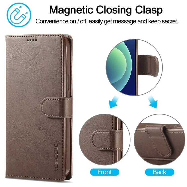 LC.IMEEKE Brieftasche Hülle für iPhone 15 Pro, vollständiger Schutz PU-Leder Kalbleder Textur Klapphülle - Braun