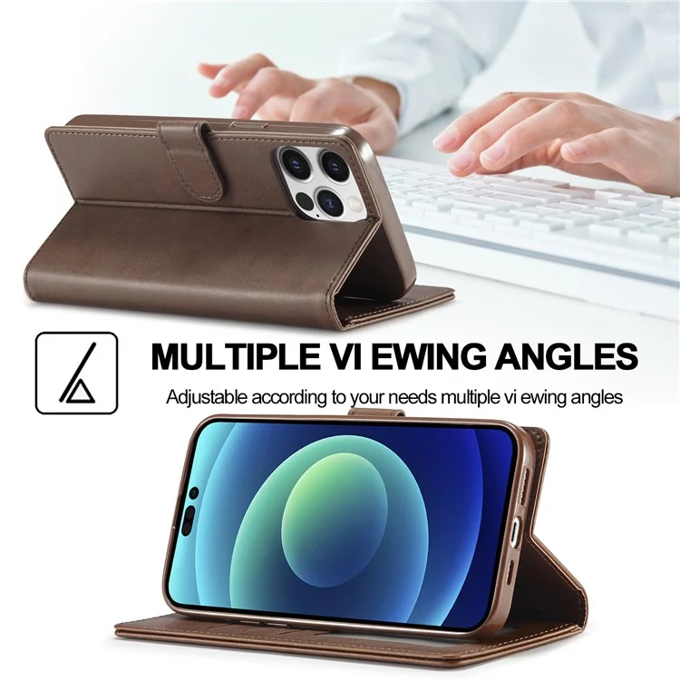 LC.IMEEKE Brieftasche Hülle für iPhone 15 Pro, vollständiger Schutz PU-Leder Kalbleder Textur Klapphülle - Braun