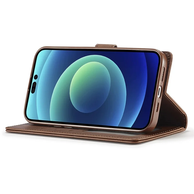 LC.IMEEKE Für iPhone 15 Pro Max Wallet Hülle Kalbleder-Textur Faltbarer Ständer PU-Leder Klapphülle - Braun