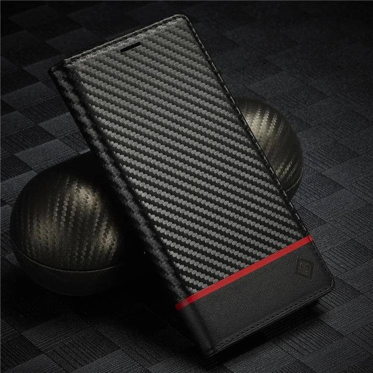 LC.IMEEKE Pour iPhone 15 Plus Folio Flip Leather Stand Cover Carbon Fiber Texture Wallet Phone Case - Horizontal Stripe
