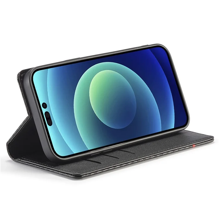 LC.IMEEKE Pour iPhone 15 Pro Max Étui de protection en cuir avec support - Motif fibre de carbone Texture Portefeuille Étui de téléphone - Rayure verticale
