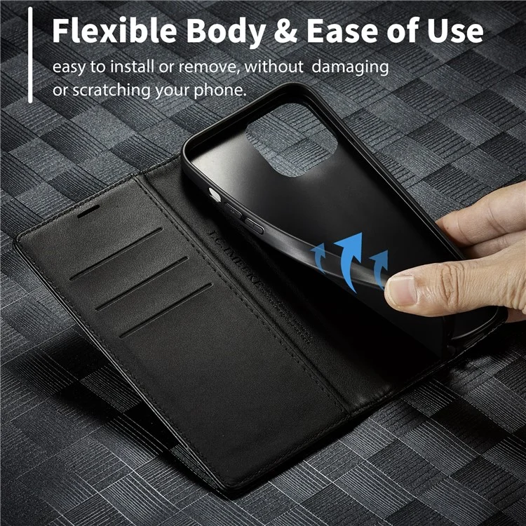 LC.IMEEKE Pour iPhone 15 Pro Max Étui de protection en cuir avec support - Motif fibre de carbone Texture Portefeuille Étui de téléphone - Rayure verticale