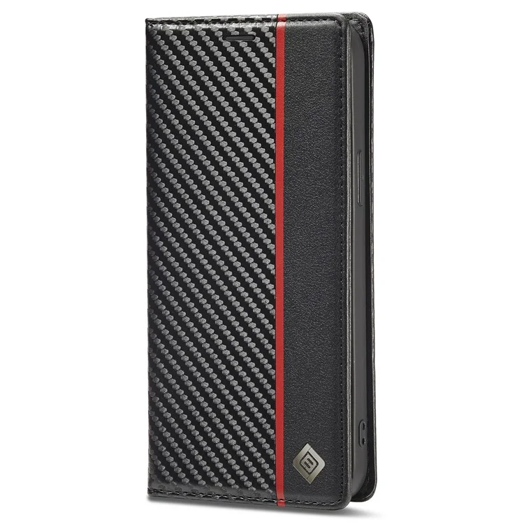 LC.IMEEKE For iPhone 15 Pro Carbon Fiber Texture Stand Cover Wallet Phone Leather Case - Vertical Stripe