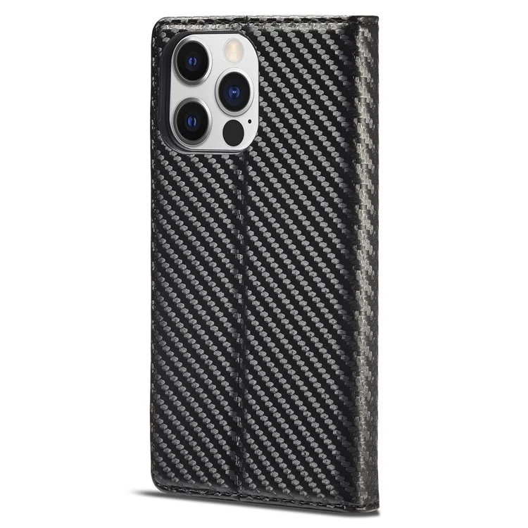 LC.IMEEKE For iPhone 15 Pro Carbon Fiber Texture Stand Cover Wallet Phone Leather Case - Vertical Stripe