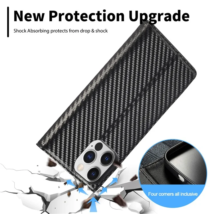 LC.IMEEKE For iPhone 15 Pro Carbon Fiber Texture Stand Cover Wallet Phone Leather Case - Vertical Stripe