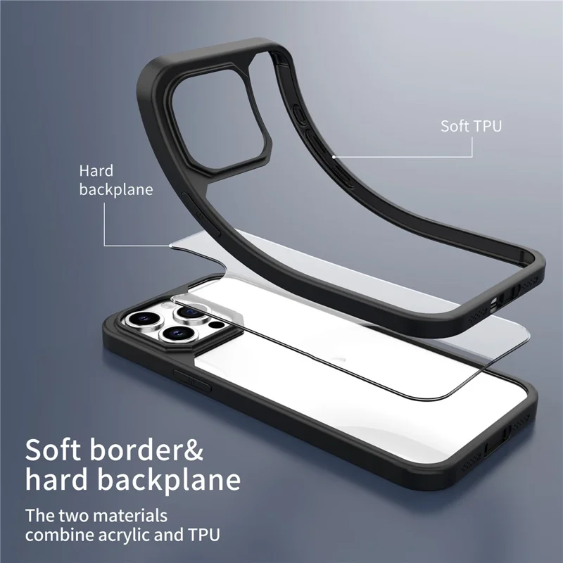 Diseño de Leeu Para Iphone 15 Pro Cubierta de Teléfono Sonero Tpu+case de Acrílico Con Enchufe a Prueba de Polvo Deslizante - Negro