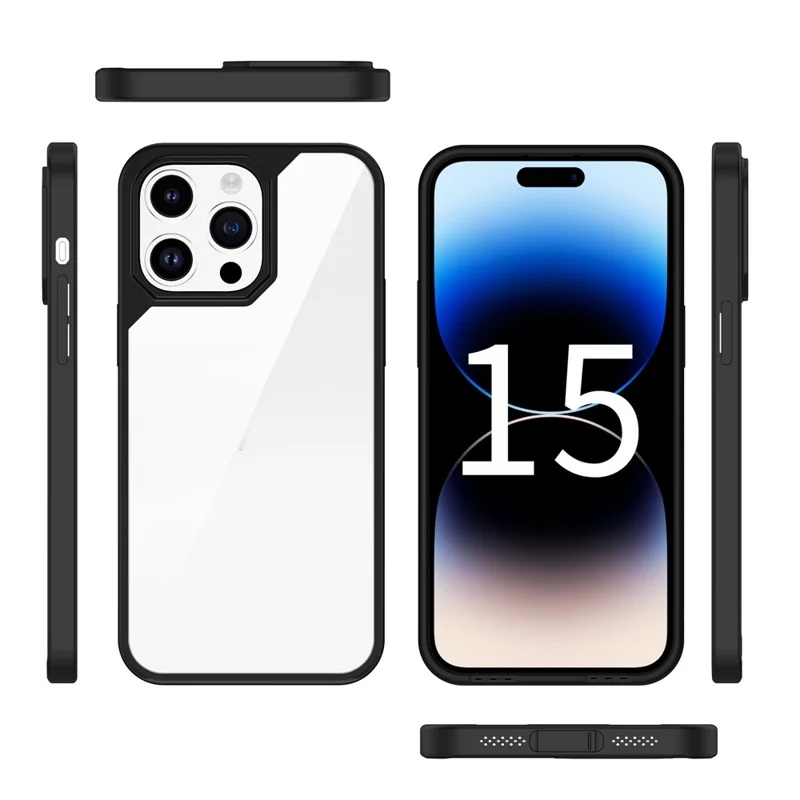 Diseño de Leeu Para Iphone 15 Pro Cubierta de Teléfono Sonero Tpu+case de Acrílico Con Enchufe a Prueba de Polvo Deslizante - Negro