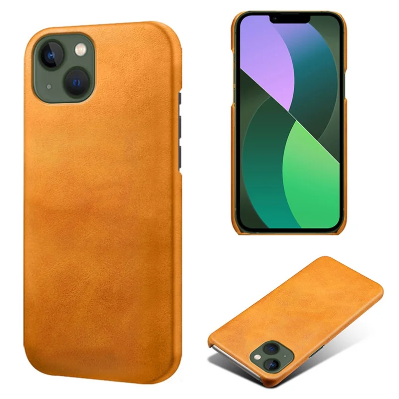 For iPhone 15 Calf Texture Phone Case PU Leather Coated PC Shockproof Cover - Orange
