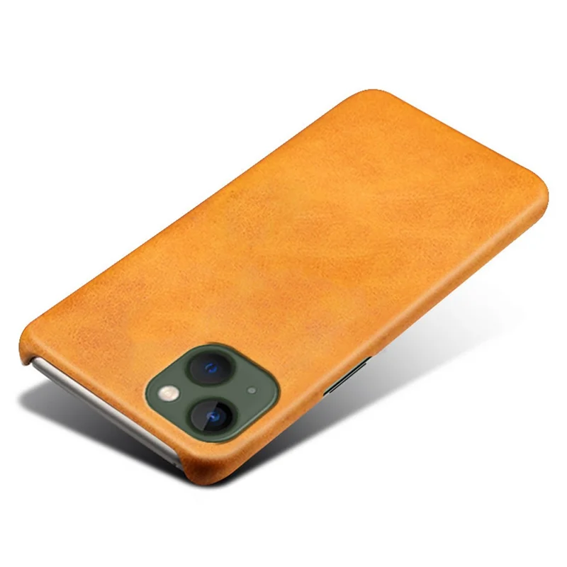 For iPhone 15 Calf Texture Phone Case PU Leather Coated PC Shockproof Cover - Orange