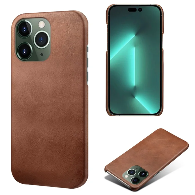 For iPhone 15 Pro PU Leather + PC Phone Case Calf Texture Shockproof Cover - Brown