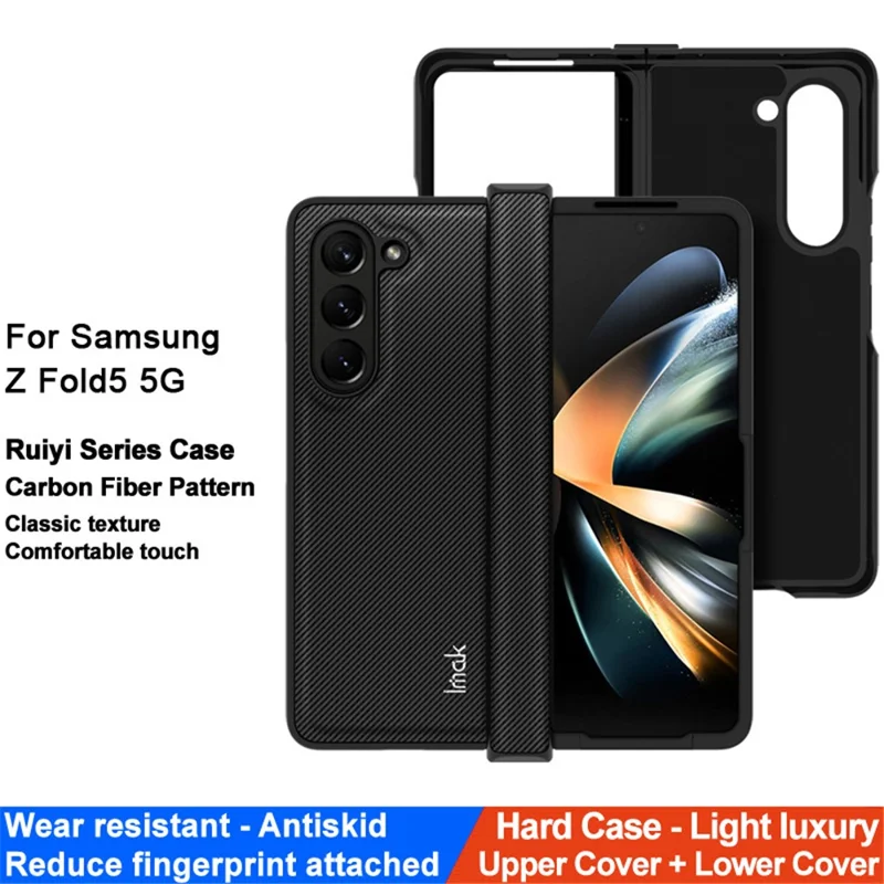 IMAK Ruiyi Series for Samsung Galaxy Z Fold5 5G Carbon Fiber Texture Phone Case PU+PC Anti-Drop Phone Cover