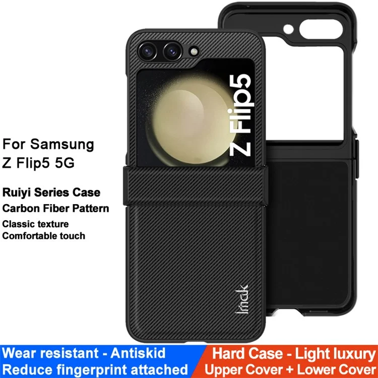 IMAK Ruiyi Series per Samsung Galaxy Z Flip5 5G Phone Cover Texture in fibra di carbonio PC + Custodia in pelle PU per telefono