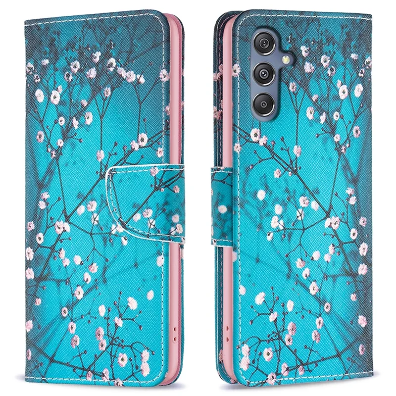 For Samsung Galaxy F34 5G / M34 5G PU Leather Pattern Printing Phone Case Wallet Stand Anti-drop Cover - Plum Blossom