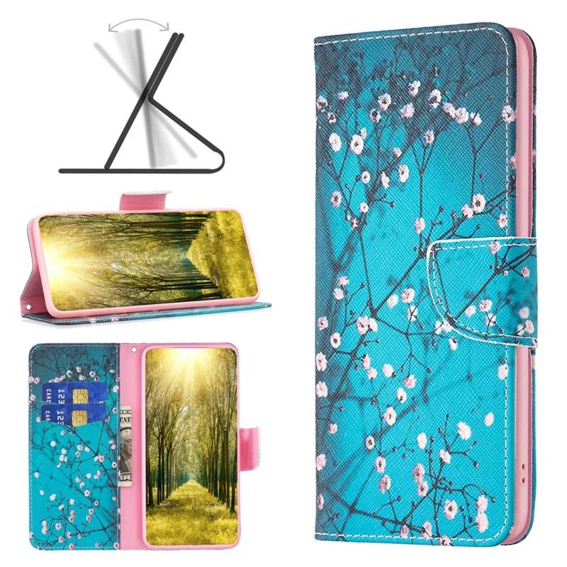 For Samsung Galaxy F34 5G / M34 5G PU Leather Pattern Printing Phone Case Wallet Stand Anti-drop Cover - Plum Blossom