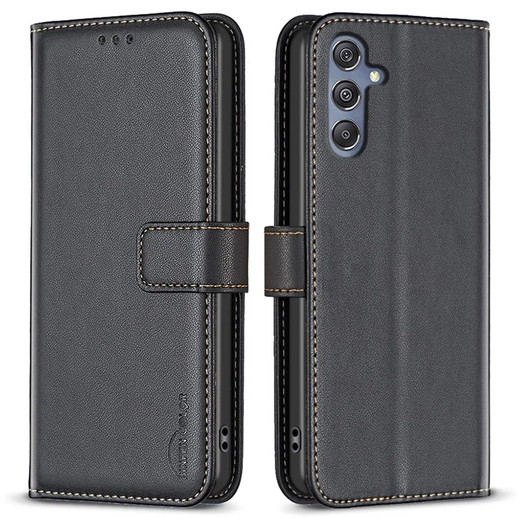 BINFEN COLOR BF17 Étui à rabat en cuir pour Samsung Galaxy F34 5G / M34 5G, étui de protection portefeuille avec support - Noir