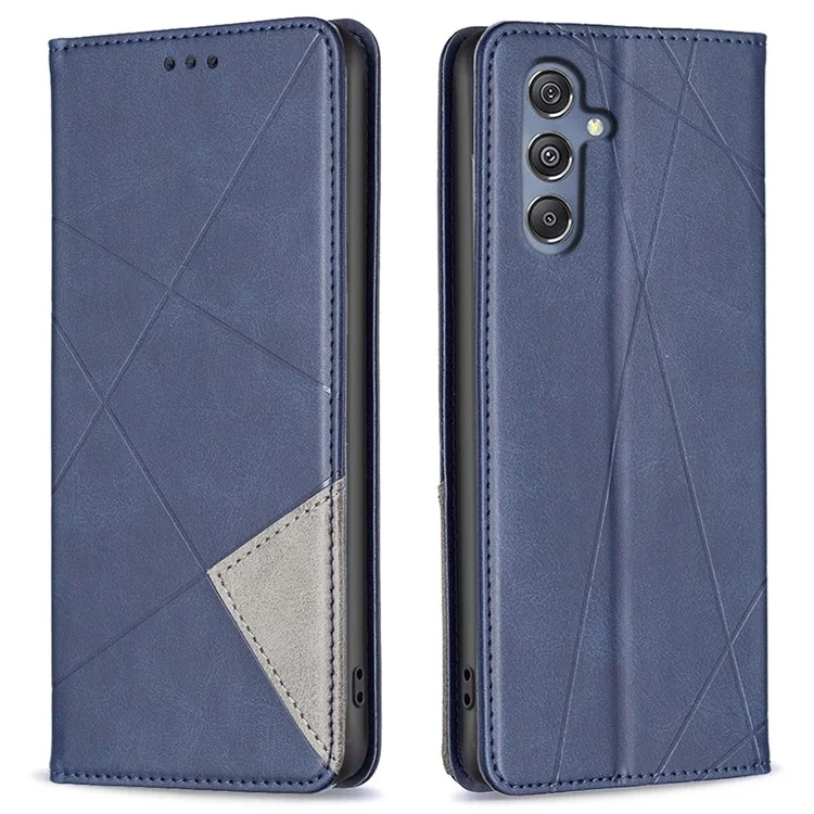 Para Samsung Galaxy F34 5G / M34 5G Funda con tapa de soporte Funda de piel de poliuretano con línea grabada Estuche de teléfono con ranuras para tarjetas - Azul