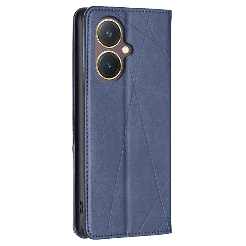 Für vivo Y27 4G-Kartenschlitze Ständer-Cover Anti-Kratzer PU-Leder bedruckter Linien-Handy-Flip-Case - Blau
