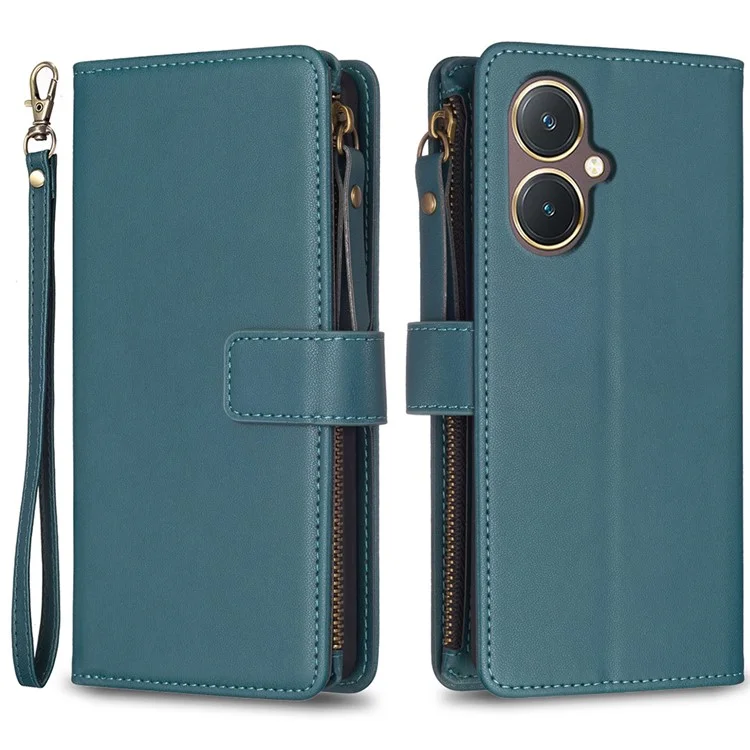 BF Style-19 para vivo Y27 4G Zipper Pocket Wallet Case Flip PU Leather Stand Phone Cover - Verde