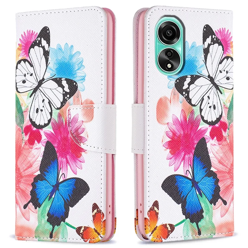 For Oppo A78 4G Leather Wallet Case Pattern Printing Stand Protective Phone Cover - Two Butterflies