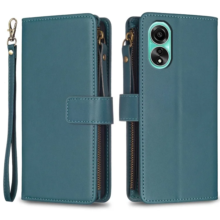 BF Style-19 Para Oppo A78 4G Funda de cartera de cuero PU con soporte a prueba de golpes con bolsillo con cremallera - Verde