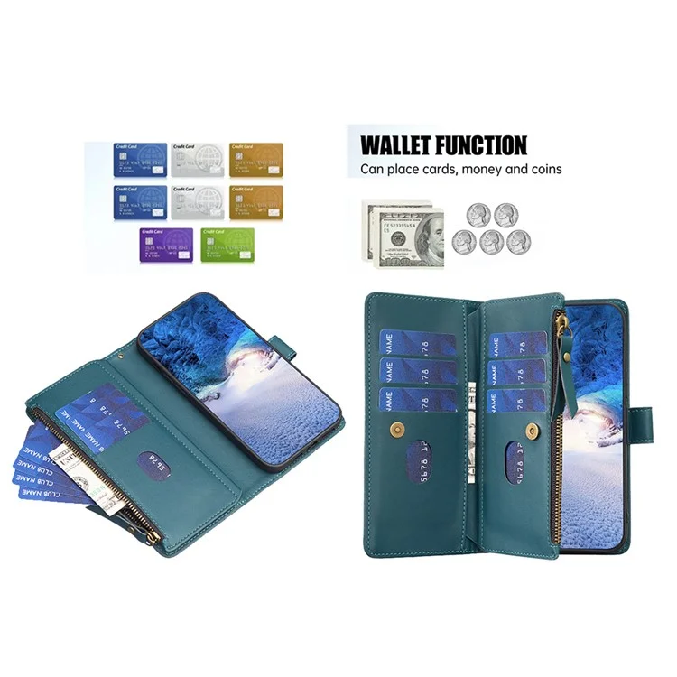 BF Style-19 Para Oppo A78 4G Funda de cartera de cuero PU con soporte a prueba de golpes con bolsillo con cremallera - Verde