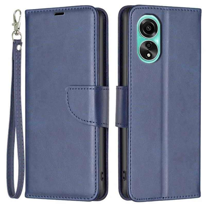 For Oppo A78 4G Slim-Fit Phone Shell Solid Color Wallet  PU Leather Phone Case Stand Phone Cover - Blue