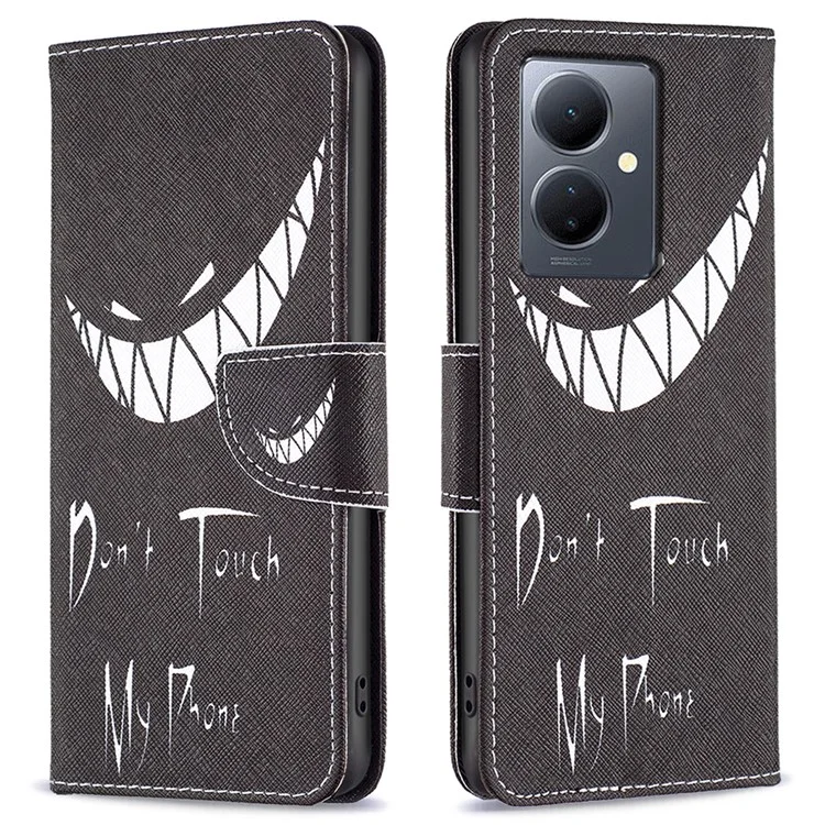 PU-Leder-Flip-Case für vivo Y78 (China) 5G / Y36 4G (Global) / Y36 5G (Global), musterbedruckter Ständer-Wallet-Handyhülle - Fass mein Handy nicht an