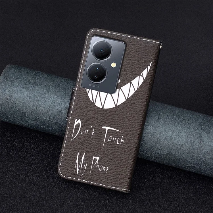 PU-Leder-Flip-Case für vivo Y78 (China) 5G / Y36 4G (Global) / Y36 5G (Global), musterbedruckter Ständer-Wallet-Handyhülle - Fass mein Handy nicht an