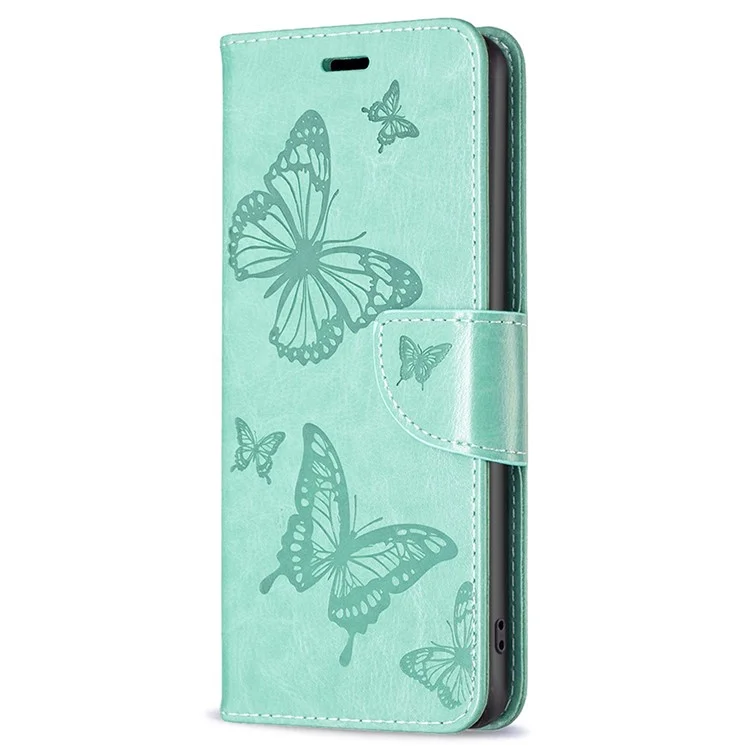 Pour Nokia G42 / G310 Butterfly Imprinted Phone Case Leather Stand Wallet Cover with Strap - Green