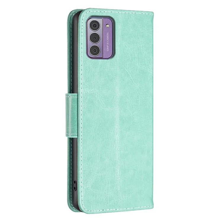 Pour Nokia G42 / G310 Butterfly Imprinted Phone Case Leather Stand Wallet Cover with Strap - Green