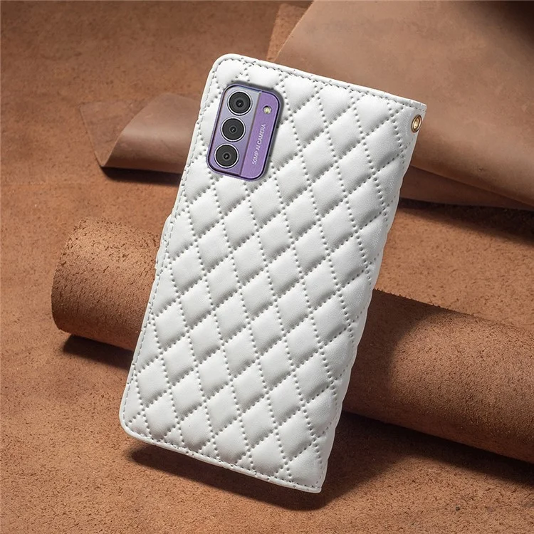 BINFEN COLOR BF Estilo-15 para Nokia G42 / G310 Funda de Piel con Bolsillo con Cremallera, Tapa Plegable y Soporte - Blanco