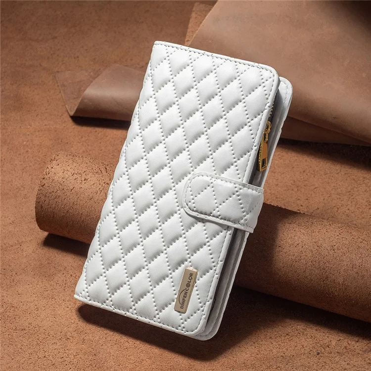 BINFEN COLOR BF Estilo-15 para Nokia G42 / G310 Funda de Piel con Bolsillo con Cremallera, Tapa Plegable y Soporte - Blanco
