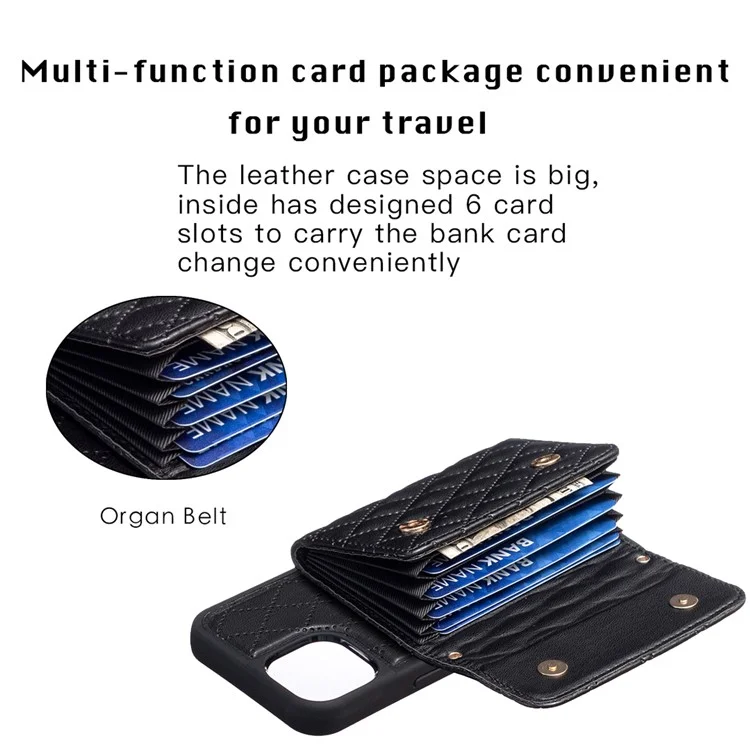 For iPhone 15 Plus Horizontal Card Slots Phone Case Anti-drop PU Leather Coated TPU Kickstand Cover - Black