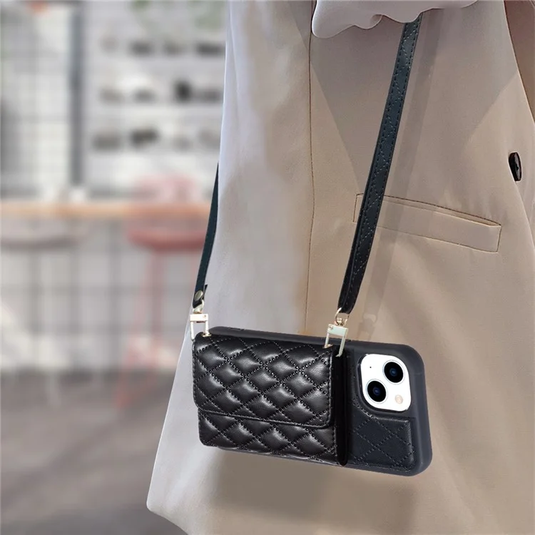 For iPhone 15 Plus Horizontal Card Slots Phone Case Anti-drop PU Leather Coated TPU Kickstand Cover - Black