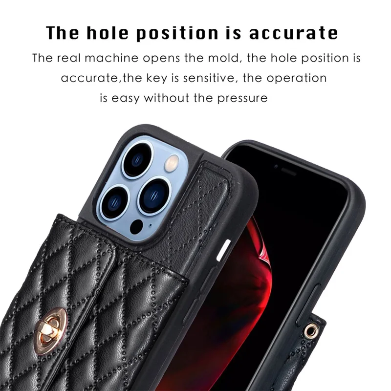 For iPhone 15 Pro PU Leather+TPU Pattern Imprinted Case Card Holder Kickstand Phone Cover - Black