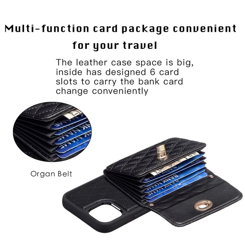 For iPhone 15 Plus PU Leather+TPU Card Slots Case Kickstand Protective Phone Cover - Black