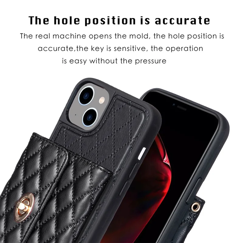 For iPhone 15 Plus PU Leather+TPU Card Slots Case Kickstand Protective Phone Cover - Black
