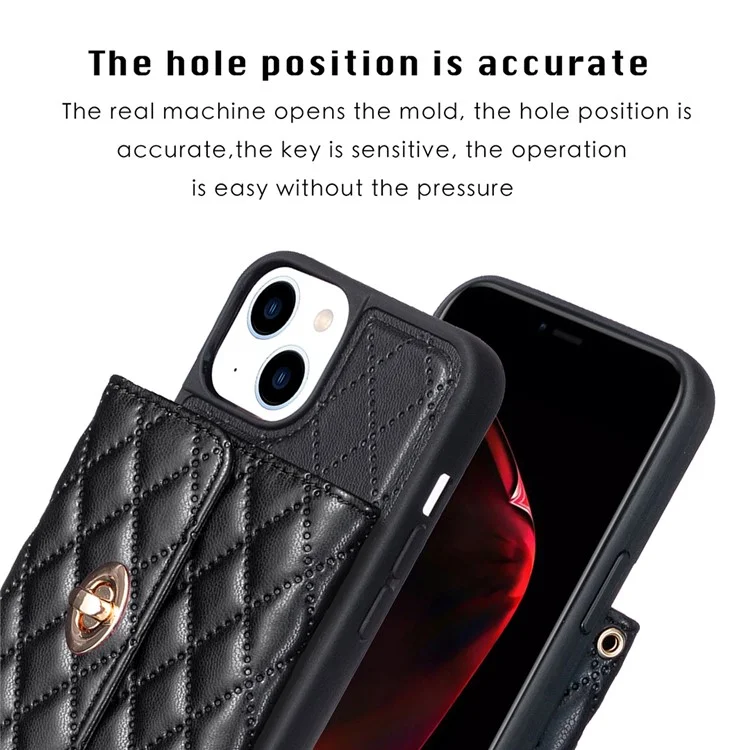 Para iPhone 15 Funda de Cuero PU+TPU con Soporte Tarjetero - Negro