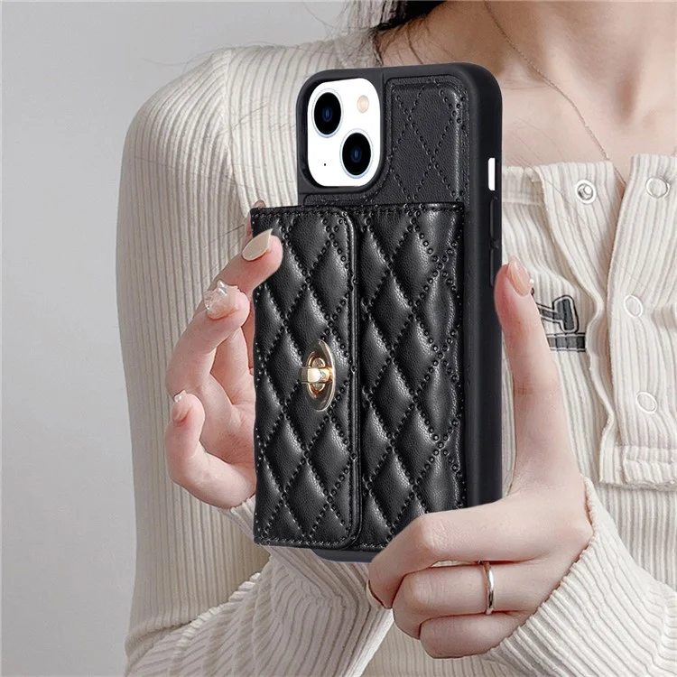 Para iPhone 15 Funda de Cuero PU+TPU con Soporte Tarjetero - Negro