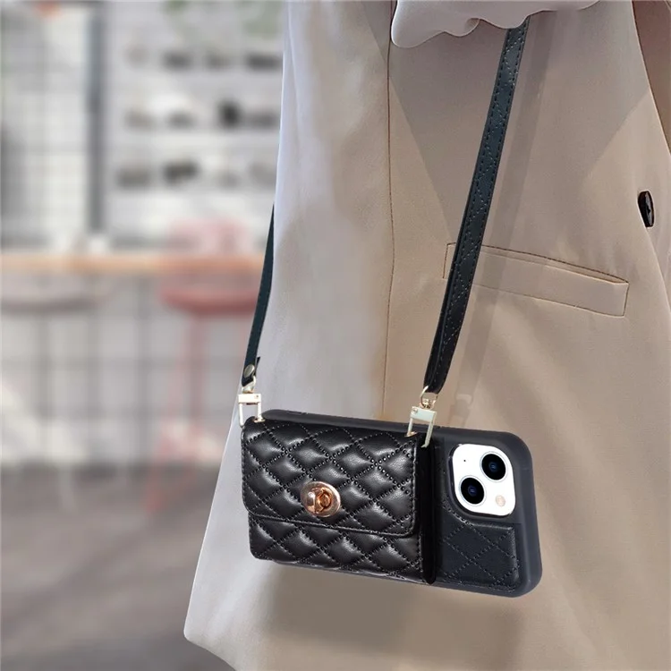 Para iPhone 15 Funda de Cuero PU+TPU con Soporte Tarjetero - Negro